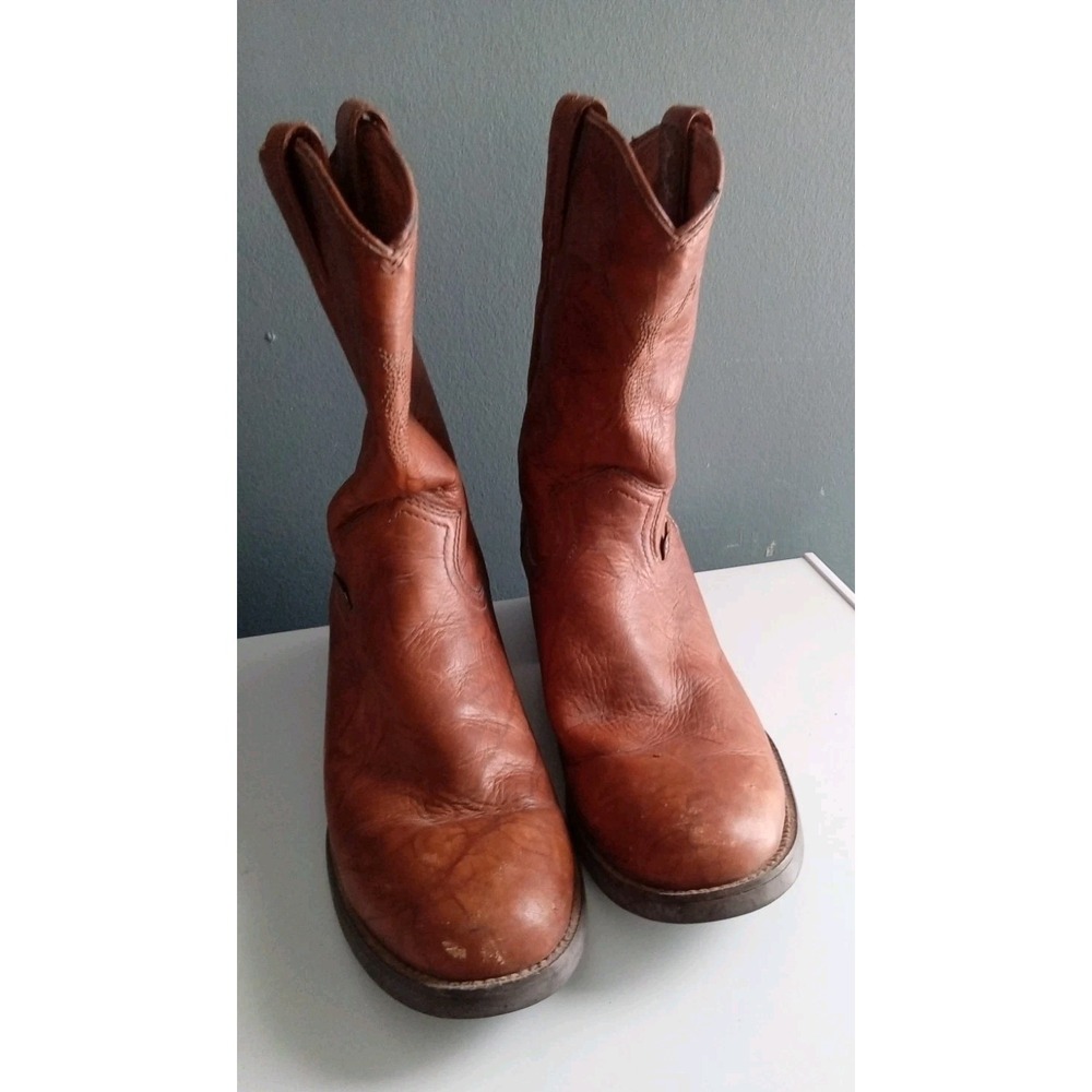 Justin Roper Boots Brown Leather Western Cowboy Pull On Boots Size?